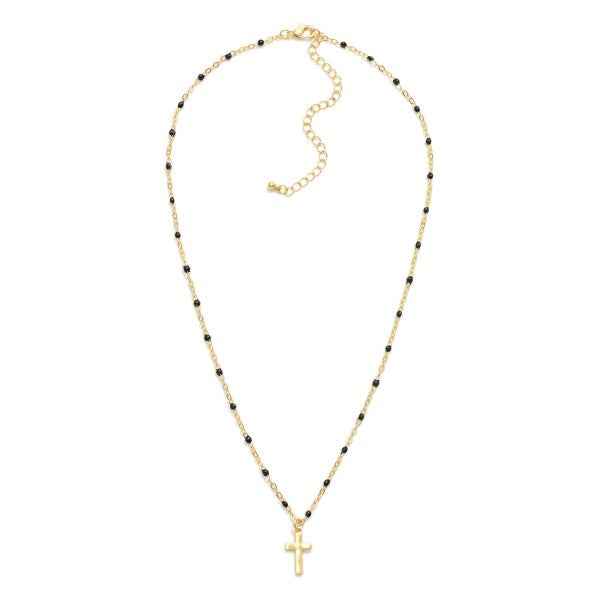 Chain Link Necklace Painted Link Details Metal Tone Cross Pendant - Havens Marketplace