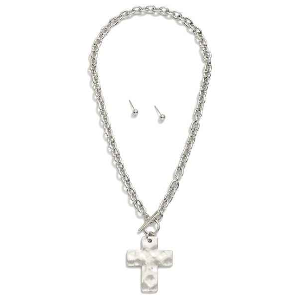 Chain Link Necklace Featuring Hammered Cross - Havens Marketplace