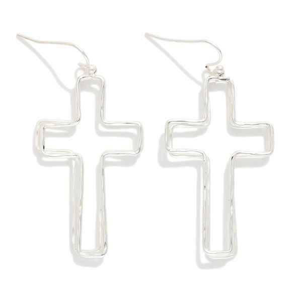 Layered Hammered Metal Hollow Cross Drop Earrings - Havens Marketplace