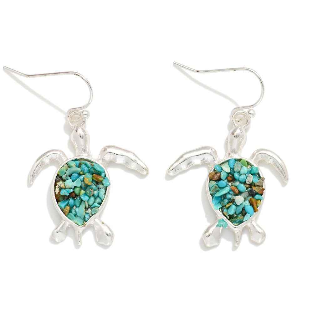 Metal Tone & Stone Sea Turtle Drop Earrings - Havens Marketplace