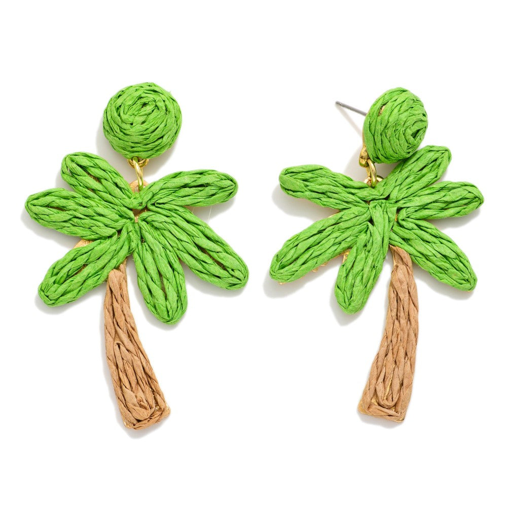 Raffia Palm Tree Post Drop Earrings