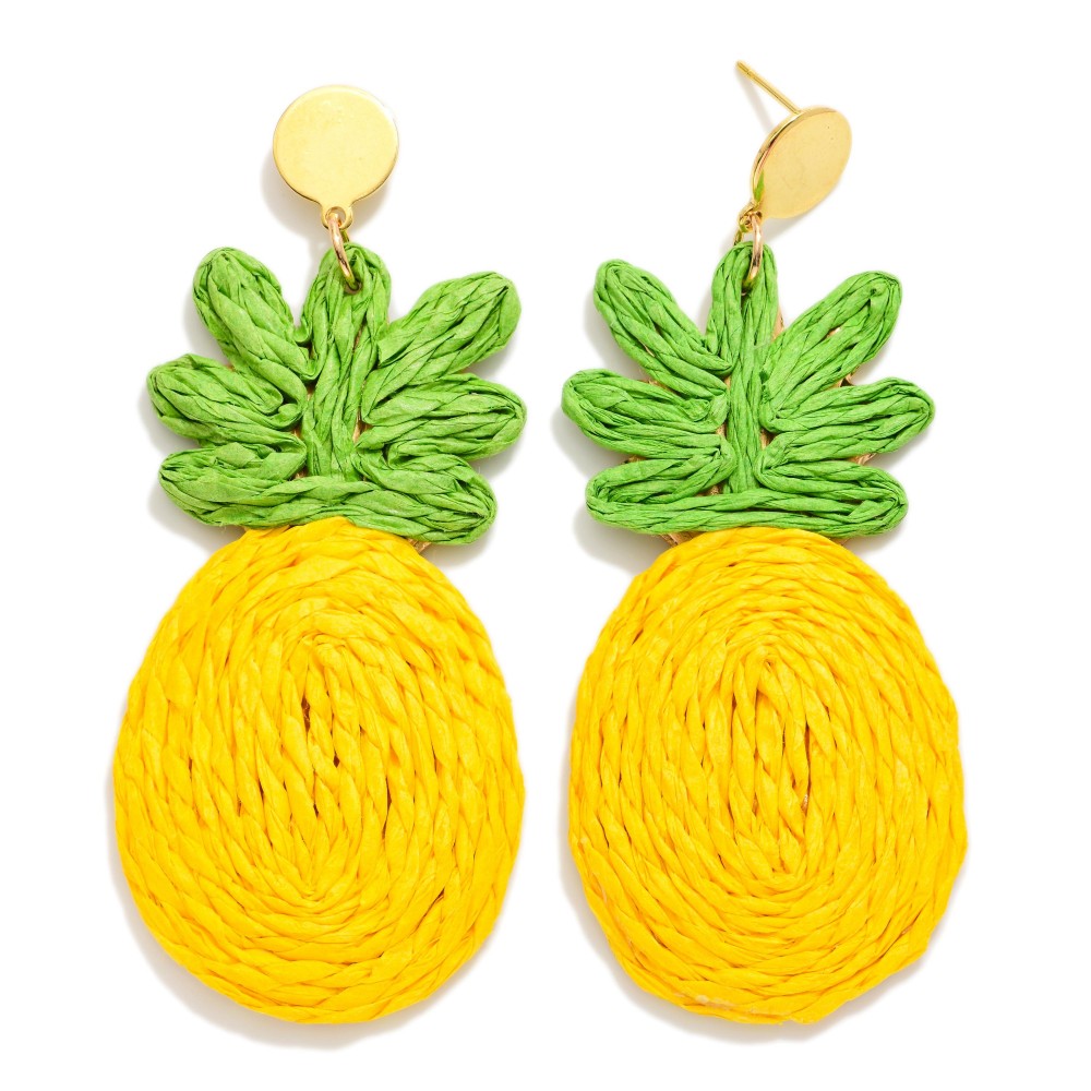 Raffia Pineapple Post Drop Earrings