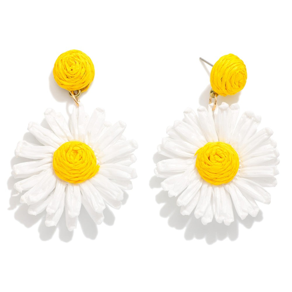 Raffia Flower Post Drop Earrings