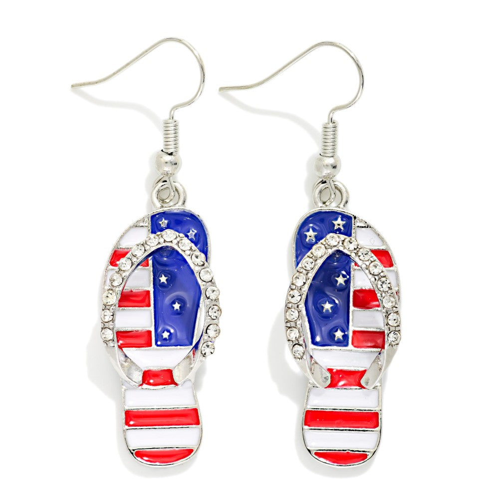 Enamel Americana Flag Flip Flop Drop Earrings