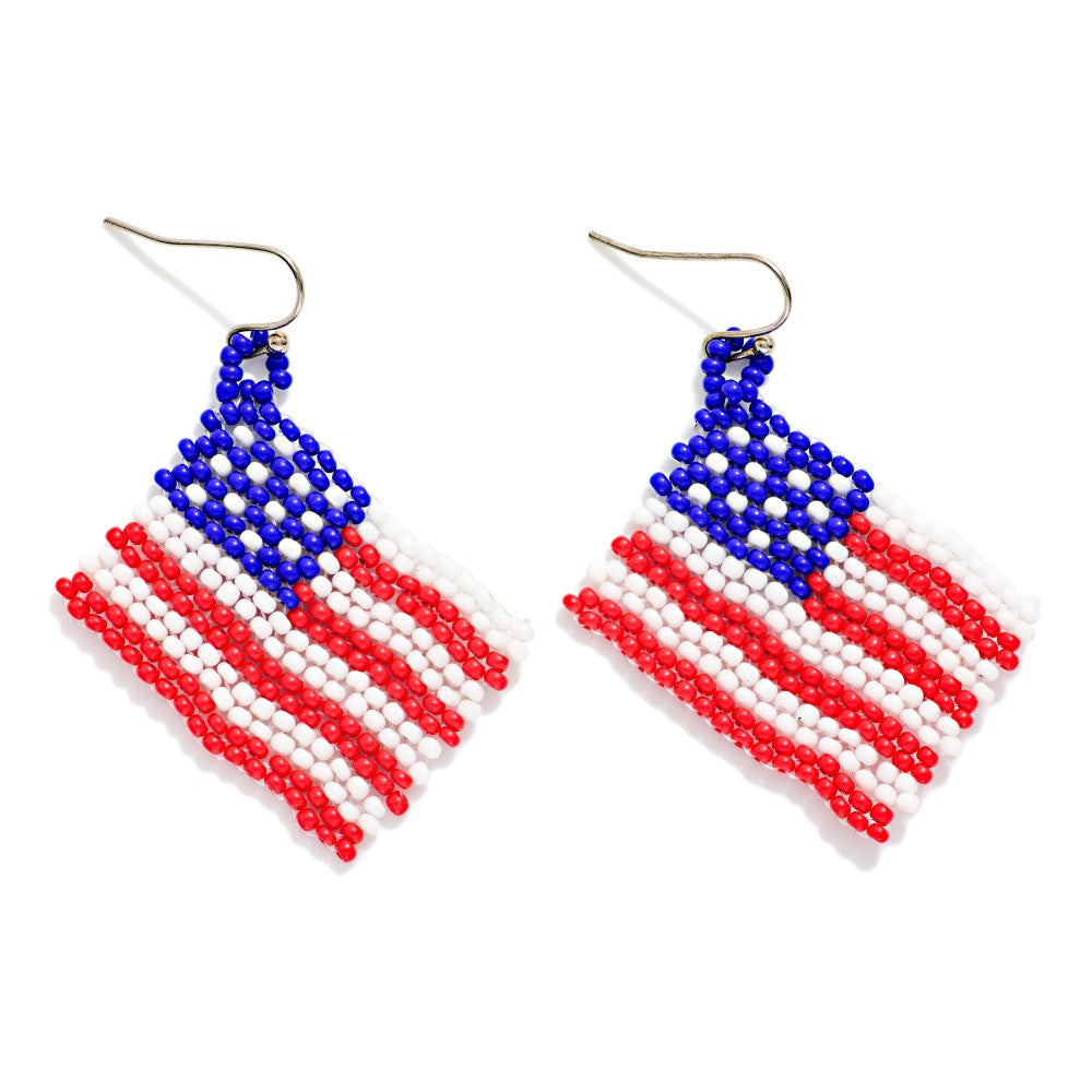 Seed Beaded American Flag Drop Earrings