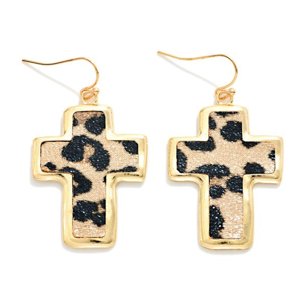 Metal Tone & Vegan Leather Cross Drop Earrings 284534