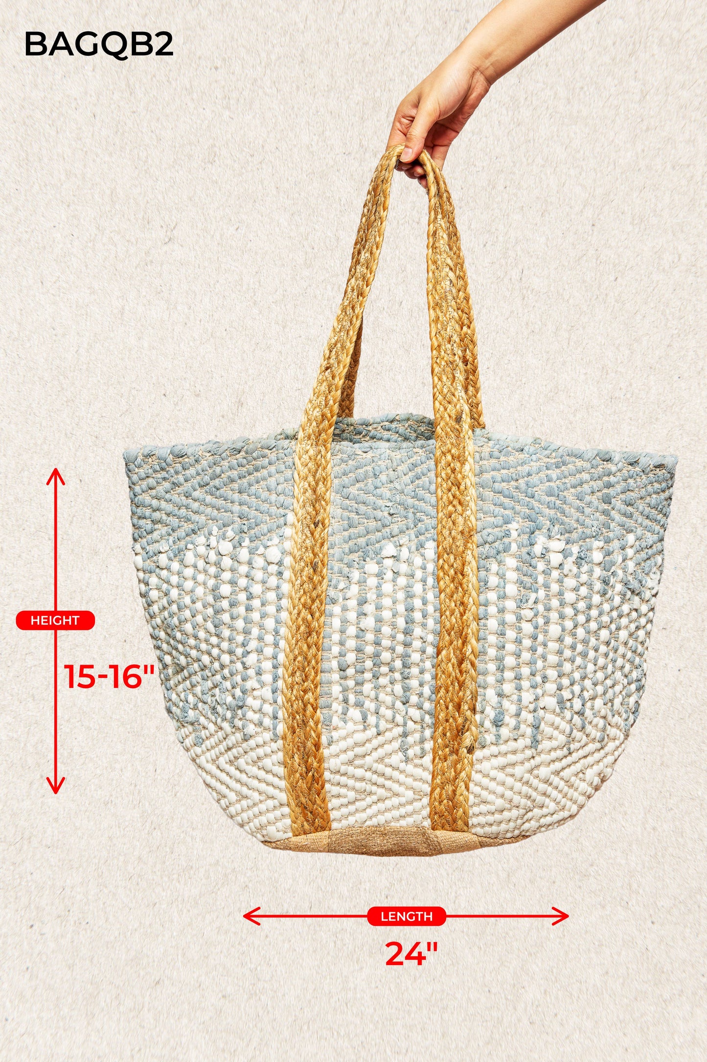 Denim Crochet Woven Tote Bag Boho Dotted Texture