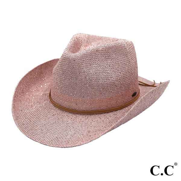 Sequin Cowboy Hat With Suede String Trim Band - Havens Marketplace