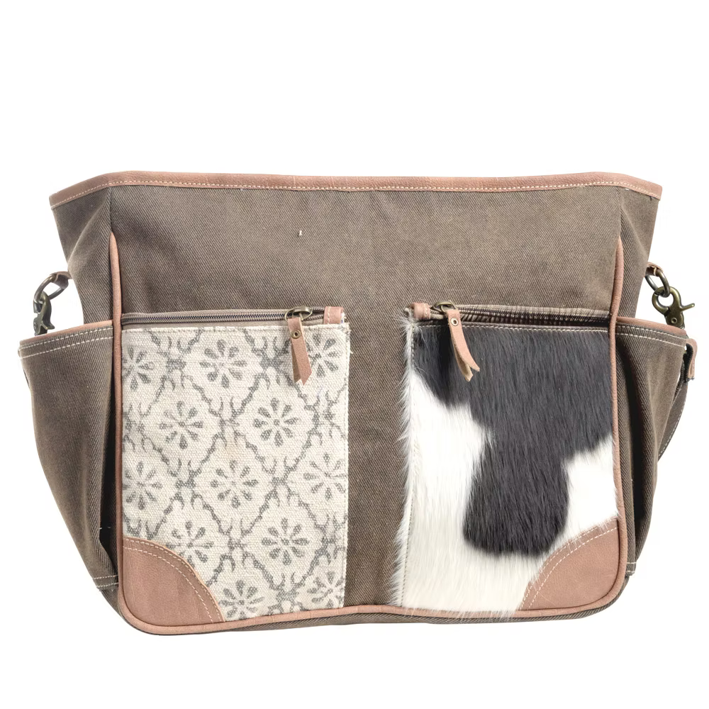 CR - Canvas & Recycled Rug With Cowhide Crossbody SKU: 55572 - Havens Marketplace
