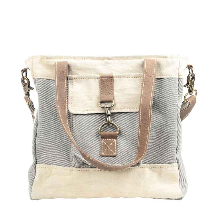 Grey And Cream Mixed Fabric Canvas Crossbody Bag 55539 - Havens Marketplace