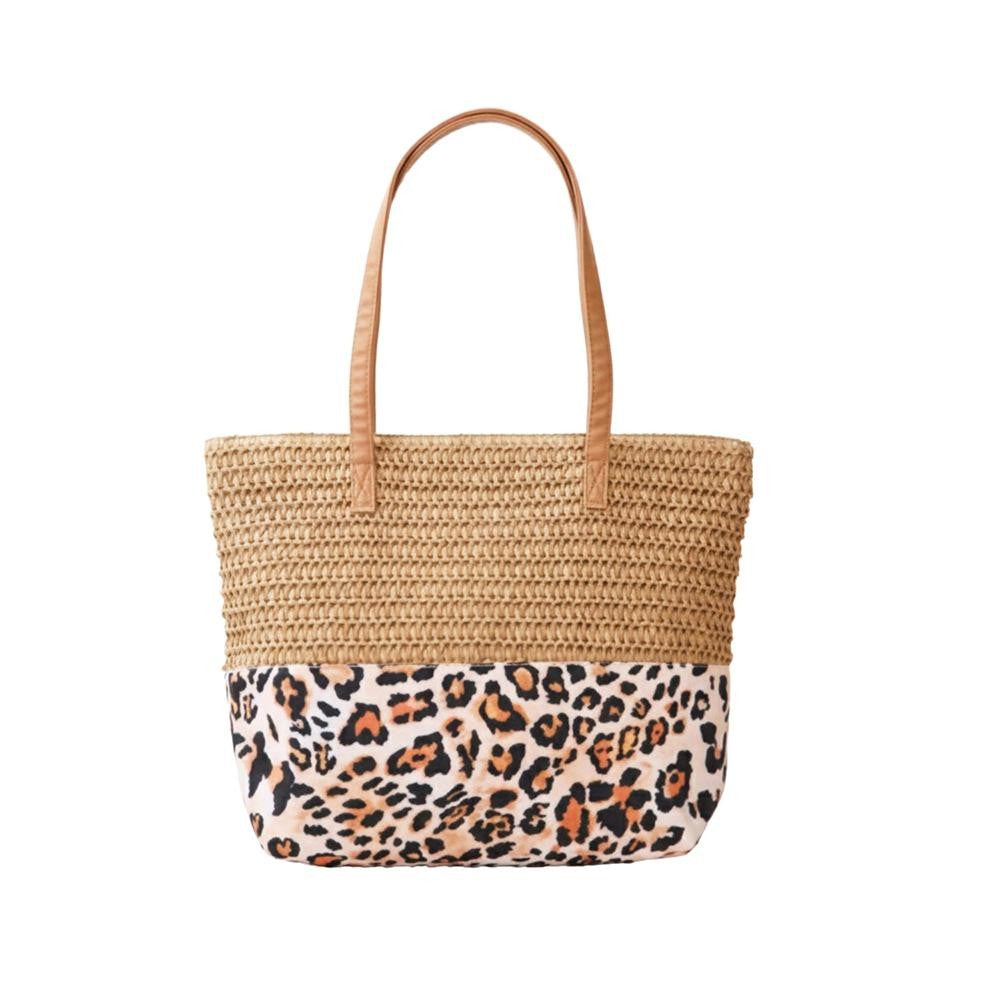 Straw & Leopard Print Tote Bag