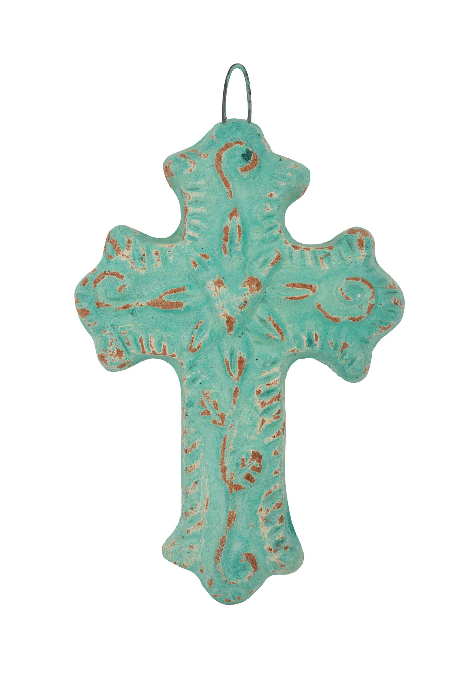 Hugo-Flower Clay Cross-Handmade-Wall-4.5x6.5-Small-Turquoise