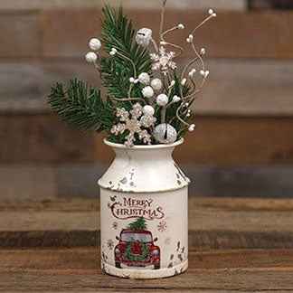 Distressed Metal Christmas Truck Milk Can GM30115 CW - Havens Marketplace