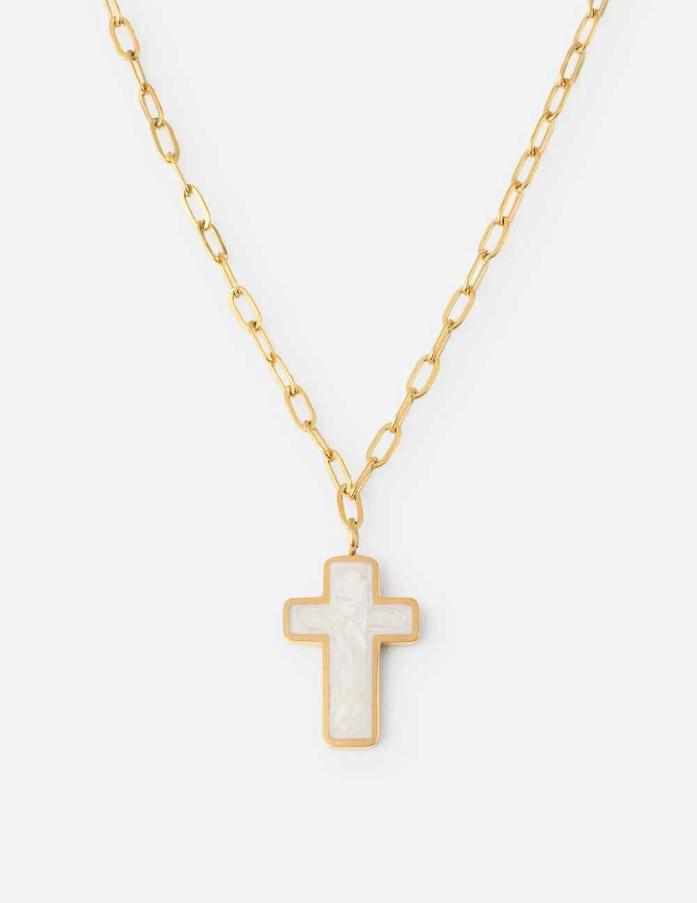 White Enamel Cross Necklace - Havens Marketplace