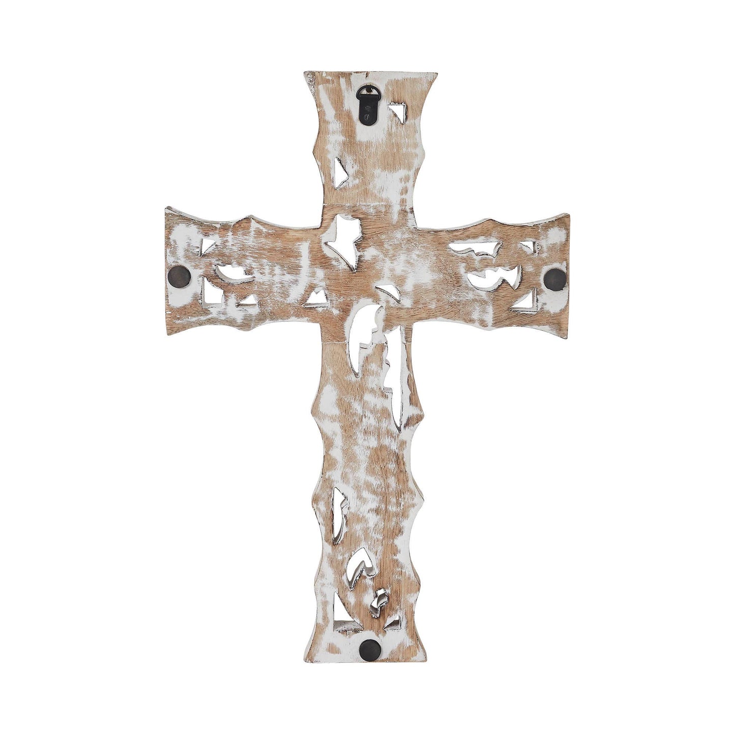 Distressed White Wooden Cross Farmhouse Wall Decor 18x12