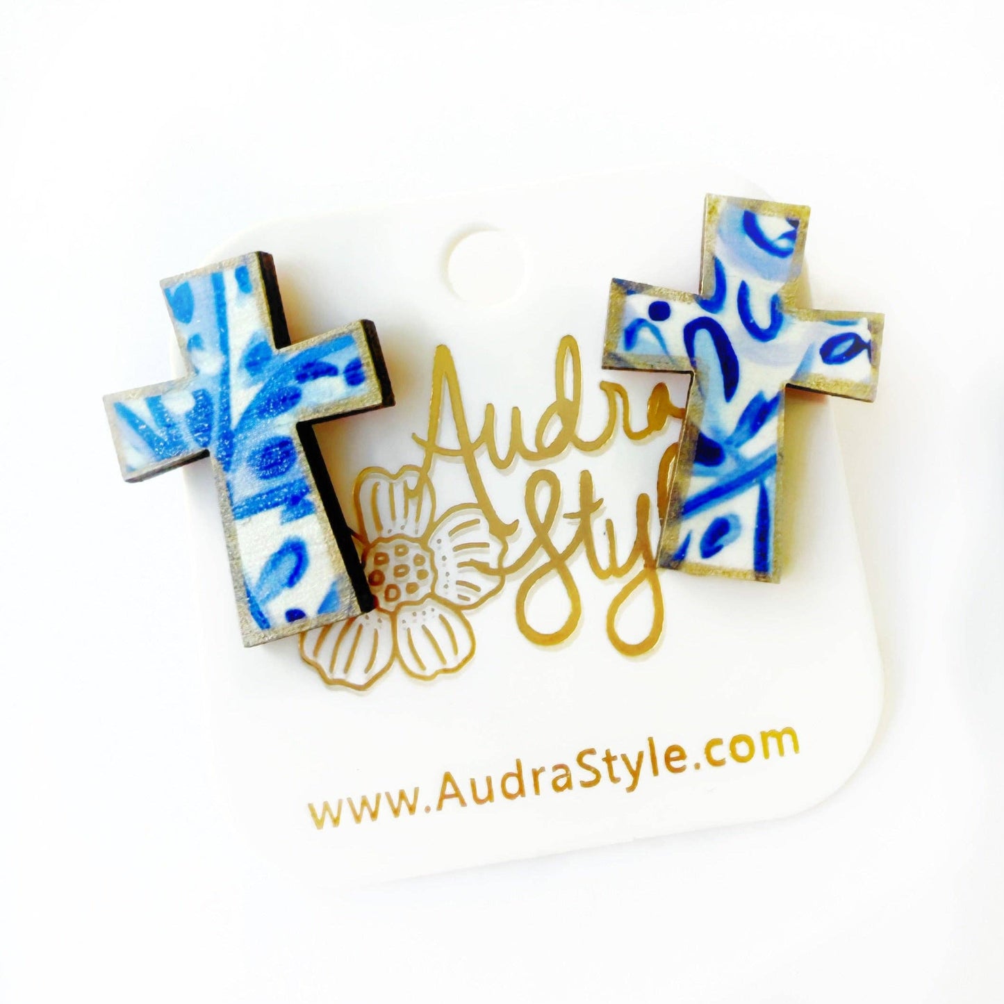 Blue and White Cross Stud - Colorful Earring