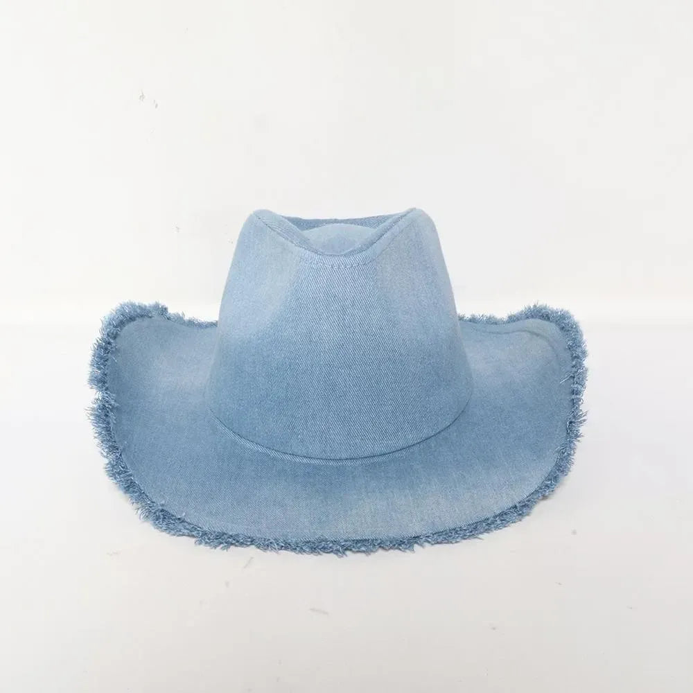 Denim Cowboy Hat With Frayed Edge