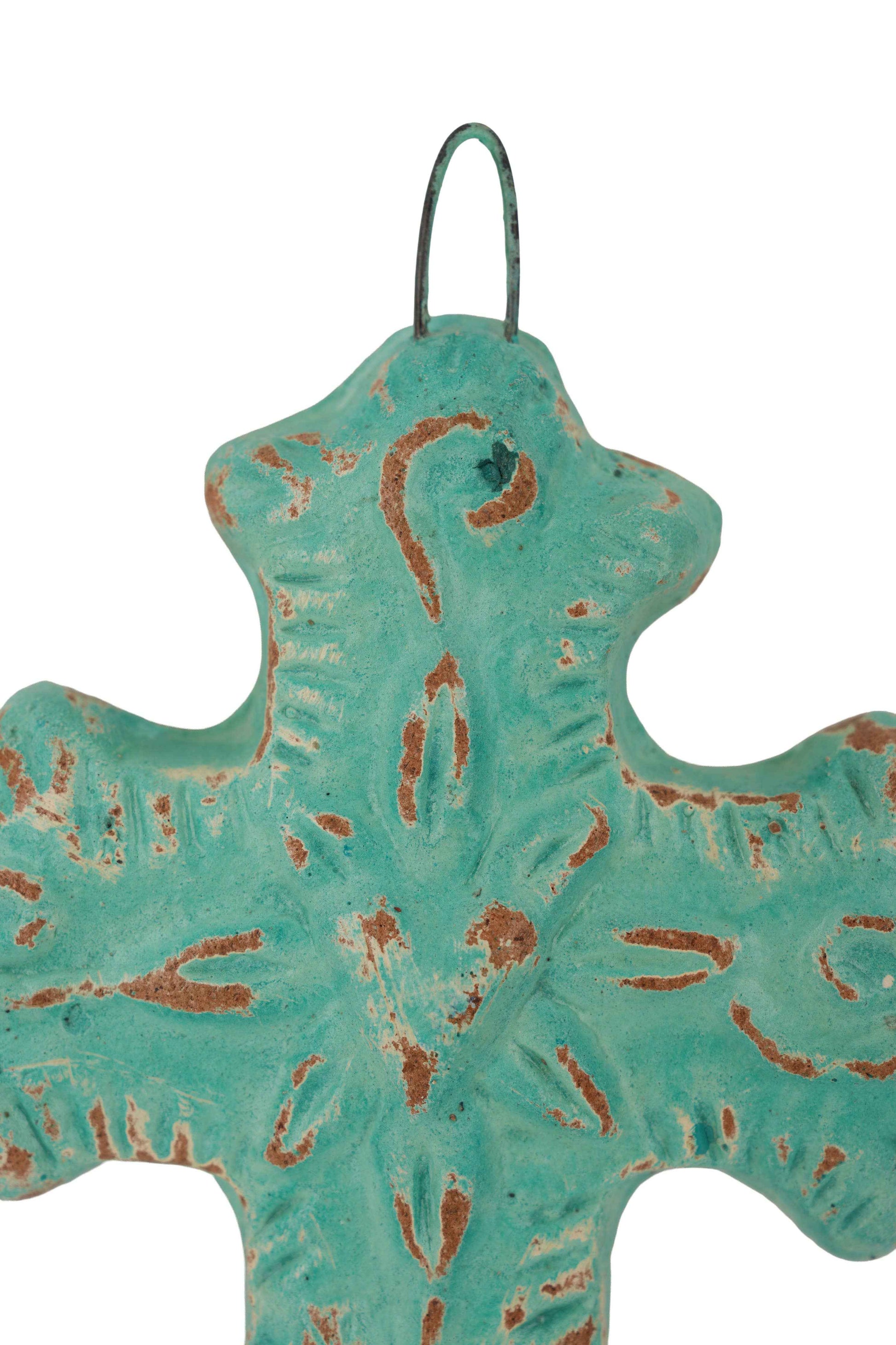 Hugo-Flower Clay Cross-Handmade-Wall-4.5x6.5-Small-Turquoise
