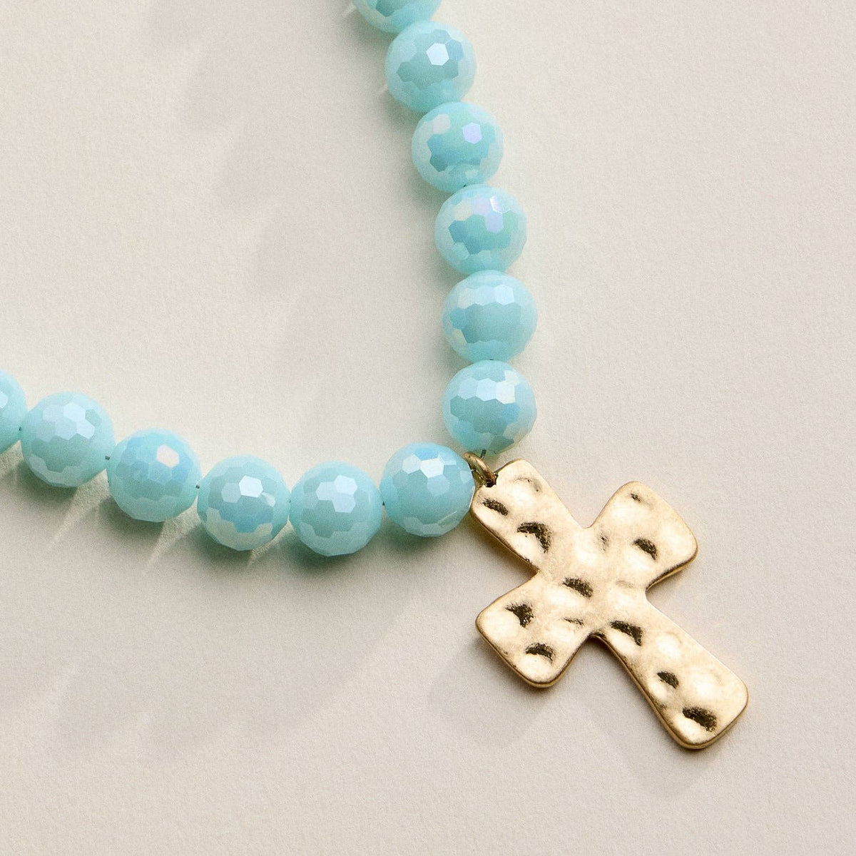 Glass Bead Hammered Cross Charm Necklace | Christian Jewelry