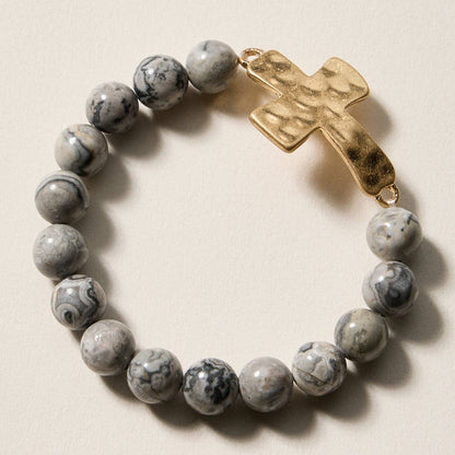 Natural Stone Cross Bracelet | Christian Faith Jewelry