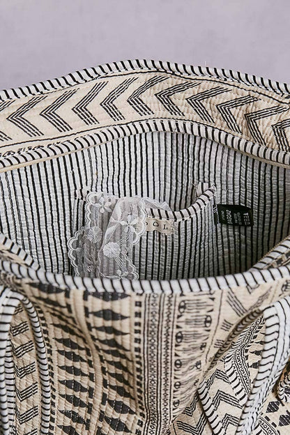 Bohemian Printed Quilted Striped Bias Tape Woven Tote Bag