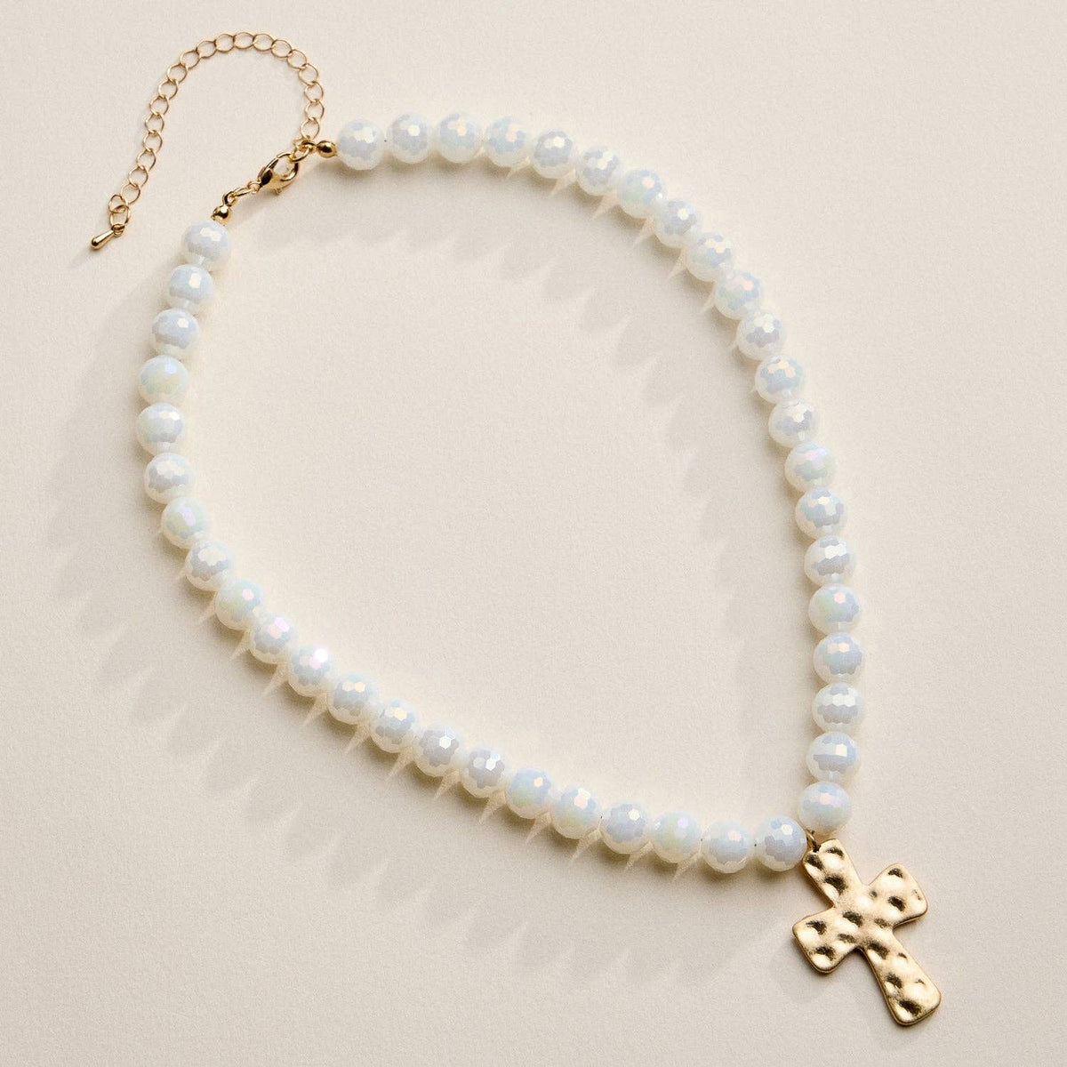 Glass Bead Hammered Cross Charm Necklace | Christian Jewelry