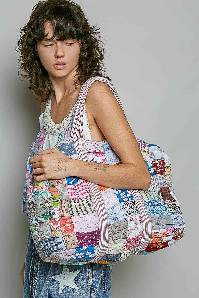 Quilted Multi-Print Mixed Floral Patchwork Duffle Bag