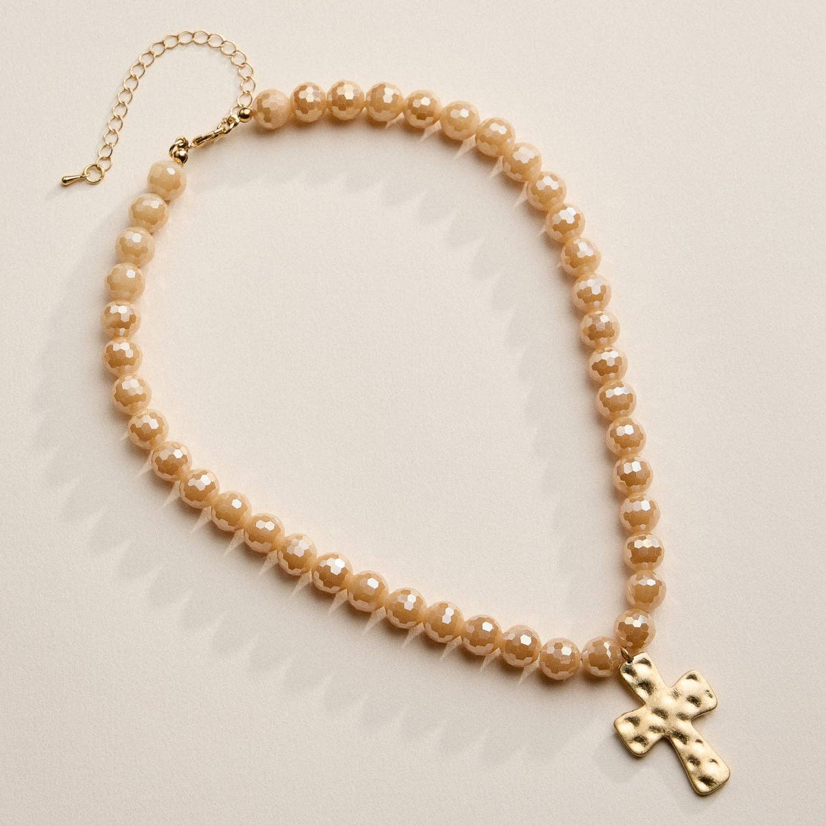 Glass Bead Hammered Cross Charm Necklace | Christian Jewelry