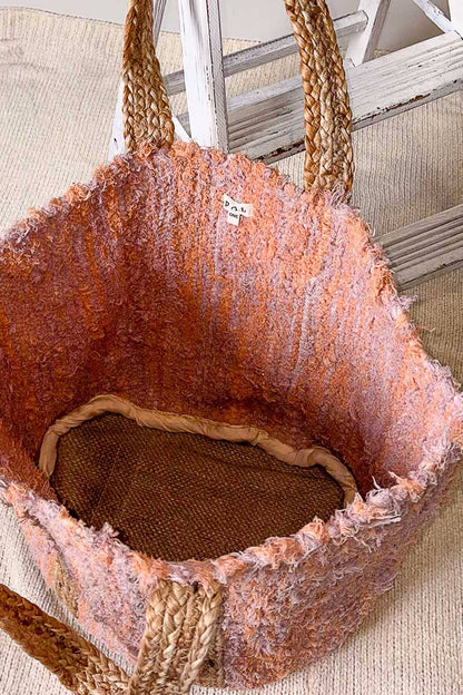 Handwoven Orange Striped Textured Bohemian Casual Tote Bag