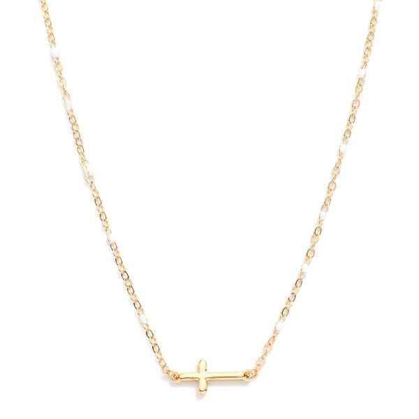 Chain Link Dainty East West Cross Necklace - Havens Marketplace