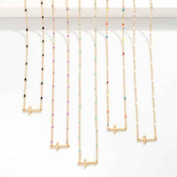 Chain Link Dainty East West Cross Necklace - Havens Marketplace