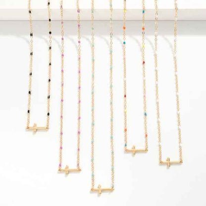 Chain Link Dainty East West Cross Necklace - Havens Marketplace