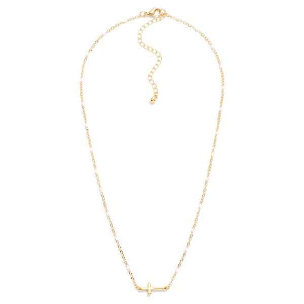 Chain Link Dainty East West Cross Necklace - Havens Marketplace