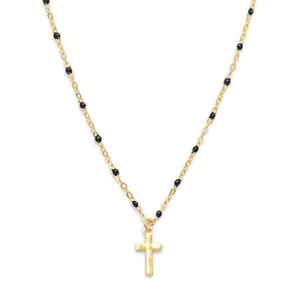 Chain Link Necklace Painted Link Details Metal Tone Cross Pendant - Havens Marketplace