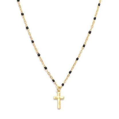Chain Link Necklace Painted Link Details Metal Tone Cross Pendant - Havens Marketplace