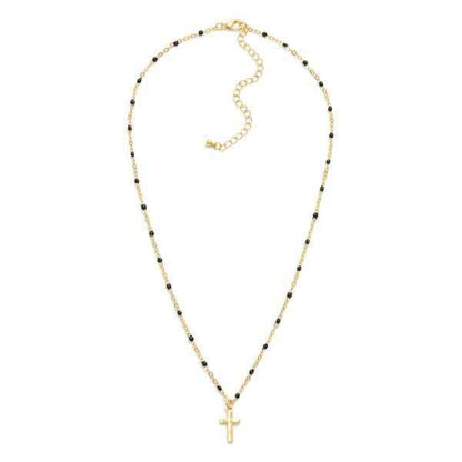 Chain Link Necklace Painted Link Details Metal Tone Cross Pendant - Havens Marketplace