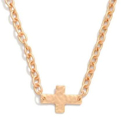 Chain Link Necklace Featuring Hammered Cross - Havens Marketplace