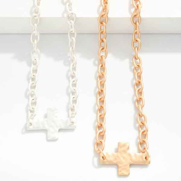 Chain Link Necklace Featuring Hammered Cross - Havens Marketplace