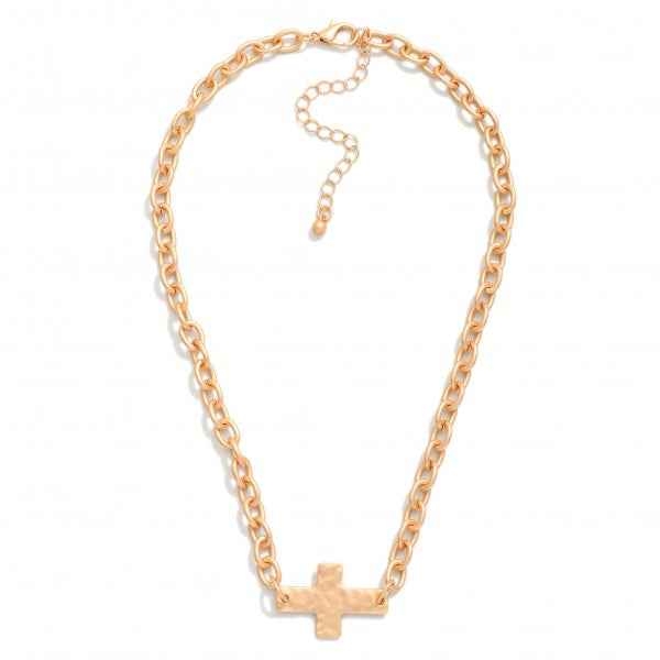 Chain Link Necklace Featuring Hammered Cross - Havens Marketplace