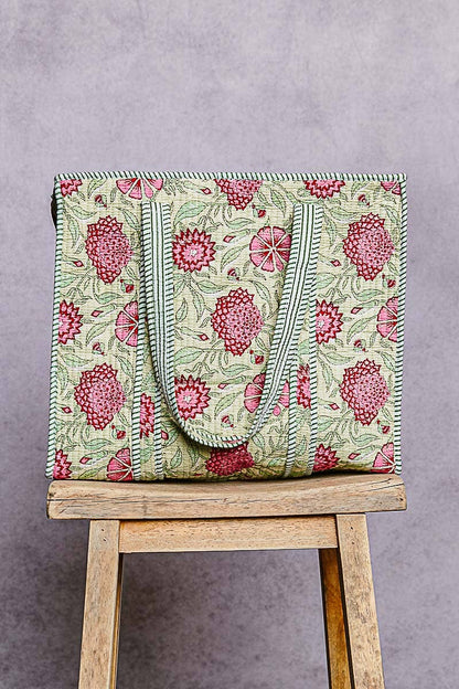 Bohemian Bias Tape Detail Roomy Fit Mint Tote Bag