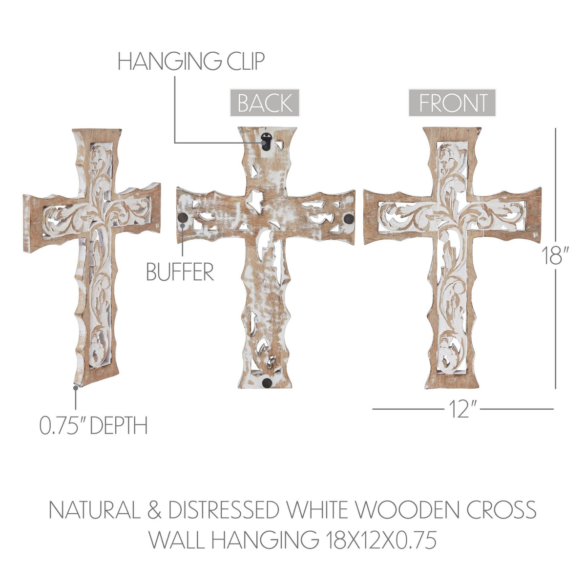 Distressed White Wooden Cross Farmhouse Wall Decor 18x12