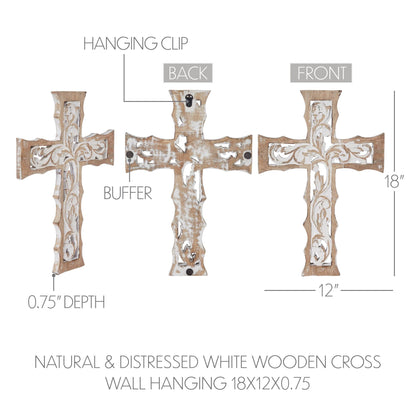 Distressed White Wooden Cross Farmhouse Wall Decor 18x12