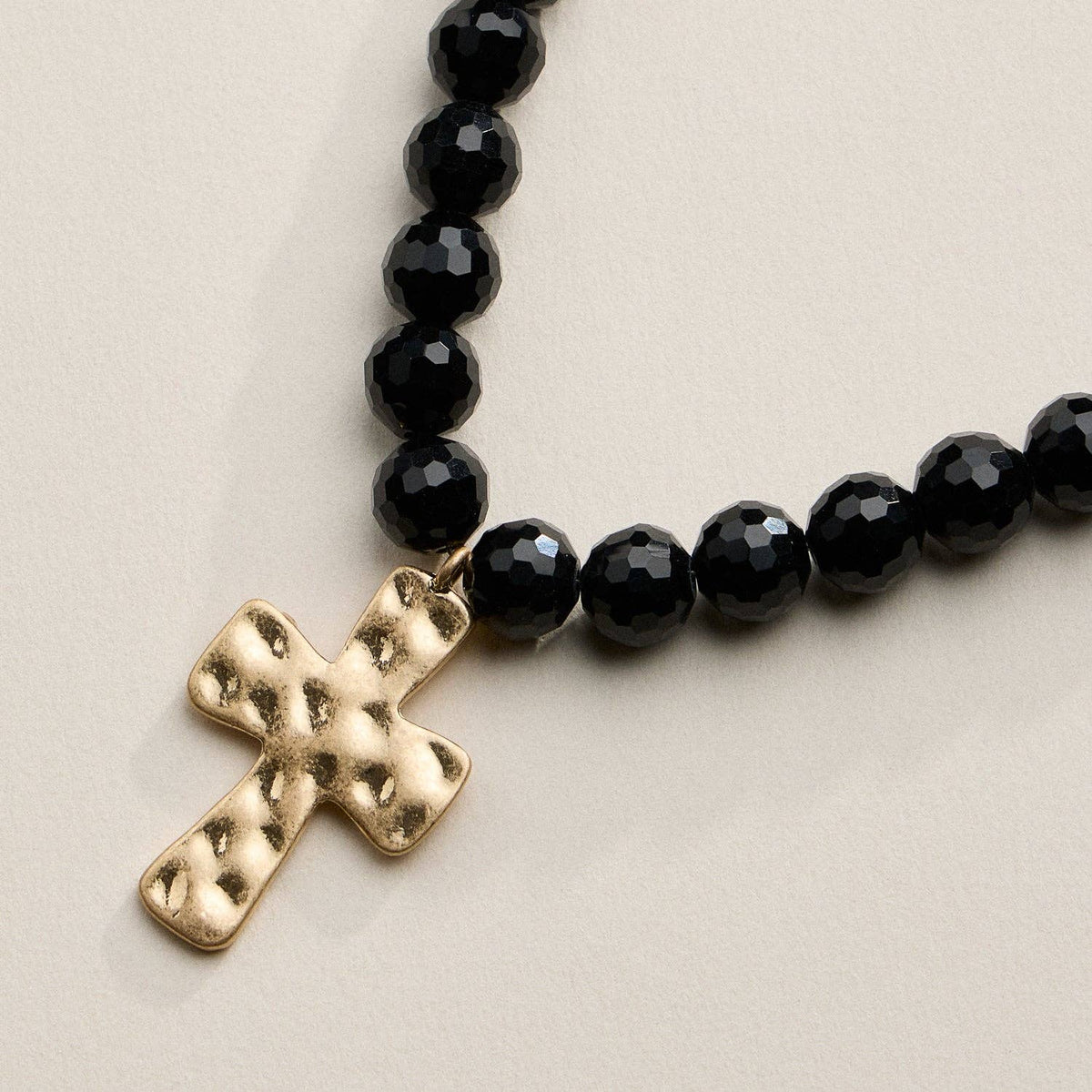 Glass Bead Hammered Cross Charm Necklace | Christian Jewelry