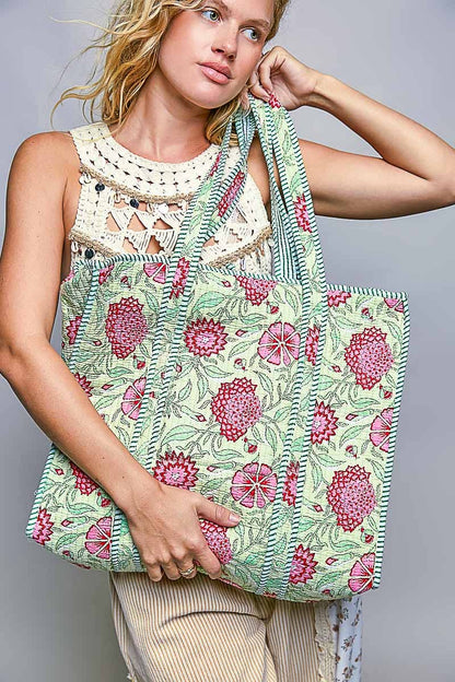 Bohemian Bias Tape Detail Roomy Fit Mint Tote Bag