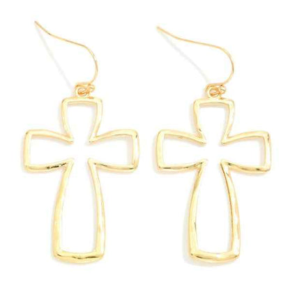 Rounded Metal Cross Drop Earrings 275411 - Havens Marketplace