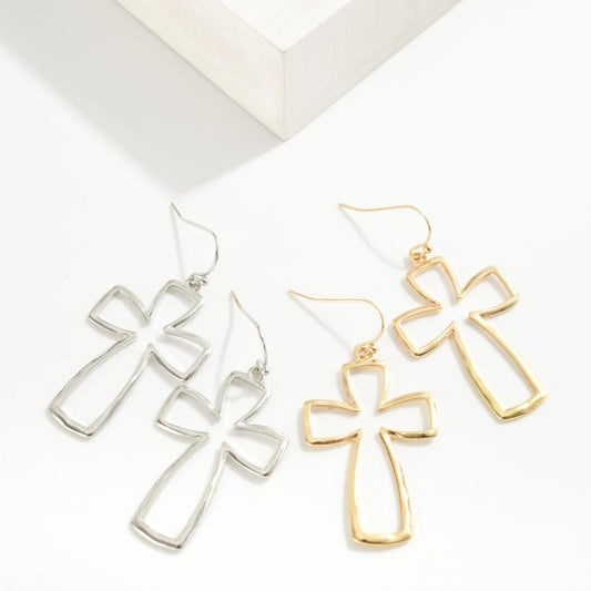 Rounded Metal Cross Drop Earrings 275411