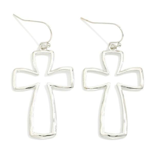 Rounded Metal Cross Drop Earrings 275411