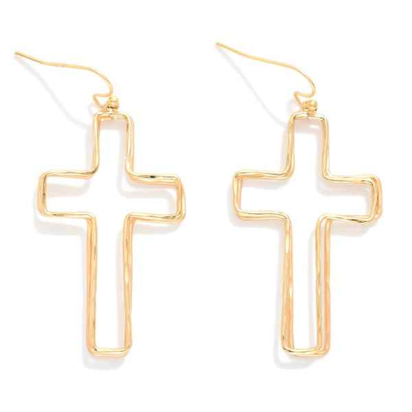 Layered Hammered Metal Hollow Cross Drop Earrings - Havens Marketplace