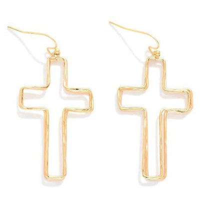 Layered Hammered Metal Hollow Cross Drop Earrings - Havens Marketplace