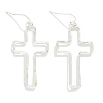 Layered Hammered Metal Hollow Cross Drop Earrings - Havens Marketplace